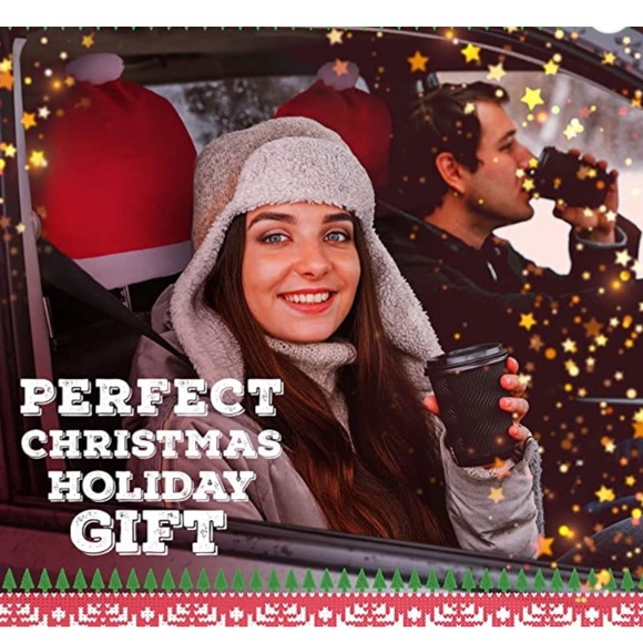 Meridian Point Holiday Santa Hat Car Seat Headrest Covers Auto Accessory Car Decoration 2